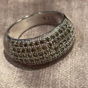 Green Peridot Pave Gemstone Cigar Band Ring  925 Sterling Silver Size 7